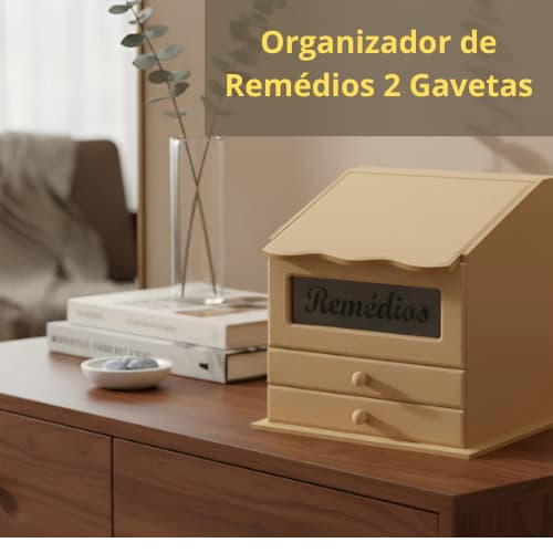Caixa  Organizadora  de  Remédios, Medicamentos, Farmacinha em MDF cores cru Com Vidro Jateado com 2 gavetas