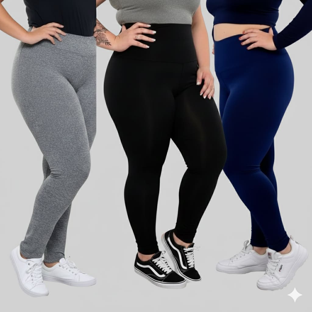 Calça Feminina Legging Lisa Cintura Alta Plus Size Reforçada