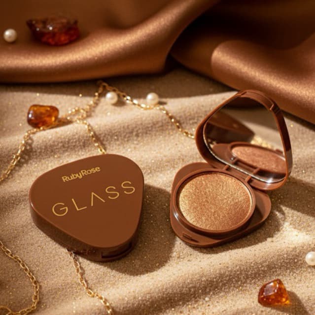 Iluminador Compacto Ruby Rose Glass com Efeito Glow Natural 9g