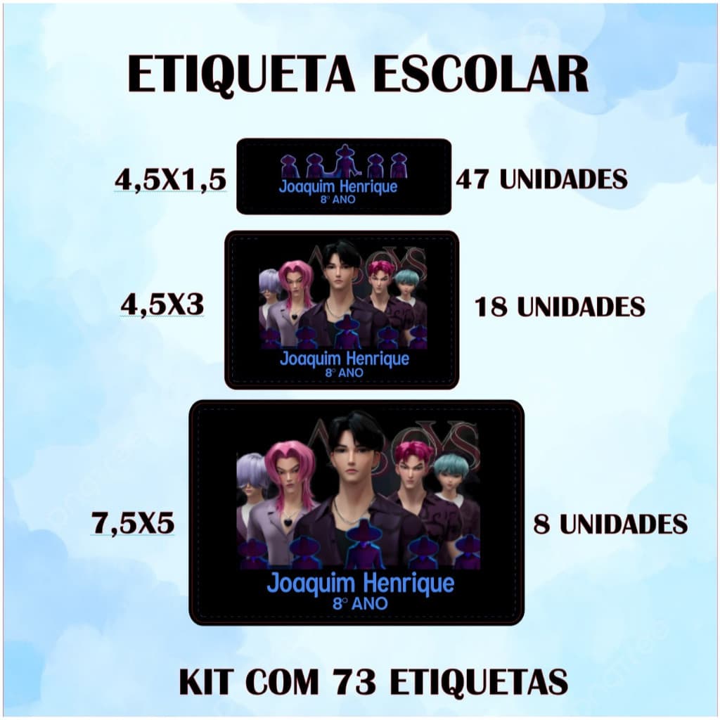 Kit 73 Etiquetas Escolares Adesivas para Material Escolar - SAJA BOYS KPOP