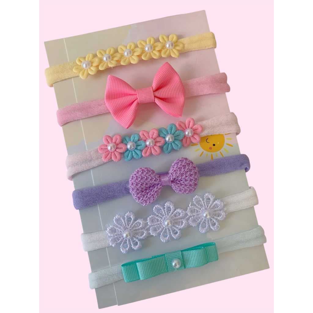 Kit 6 Modelos Lacinhos Faixinhas Bella Macio Tiara Bebês RN