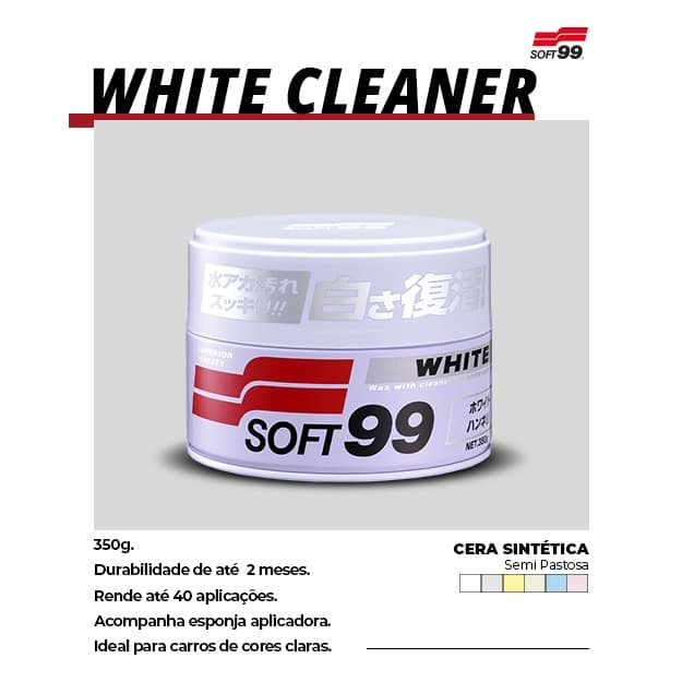 Cera Pasta White Cleaner Carnaúba Para Carros Brancos 350g Soft99