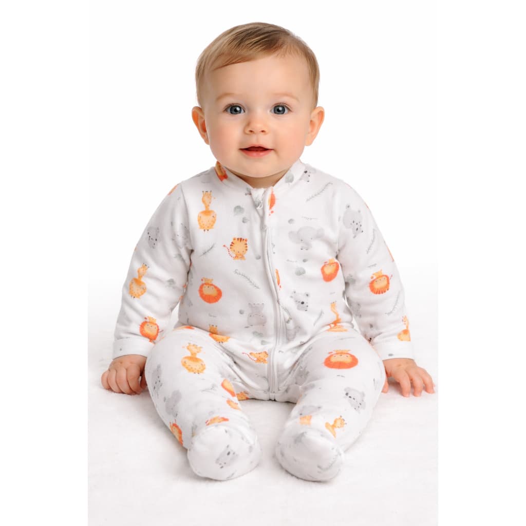 Macacão RN Bebê Suedine Fio 40 Estampado Zíper Frontal Conforto Premium
