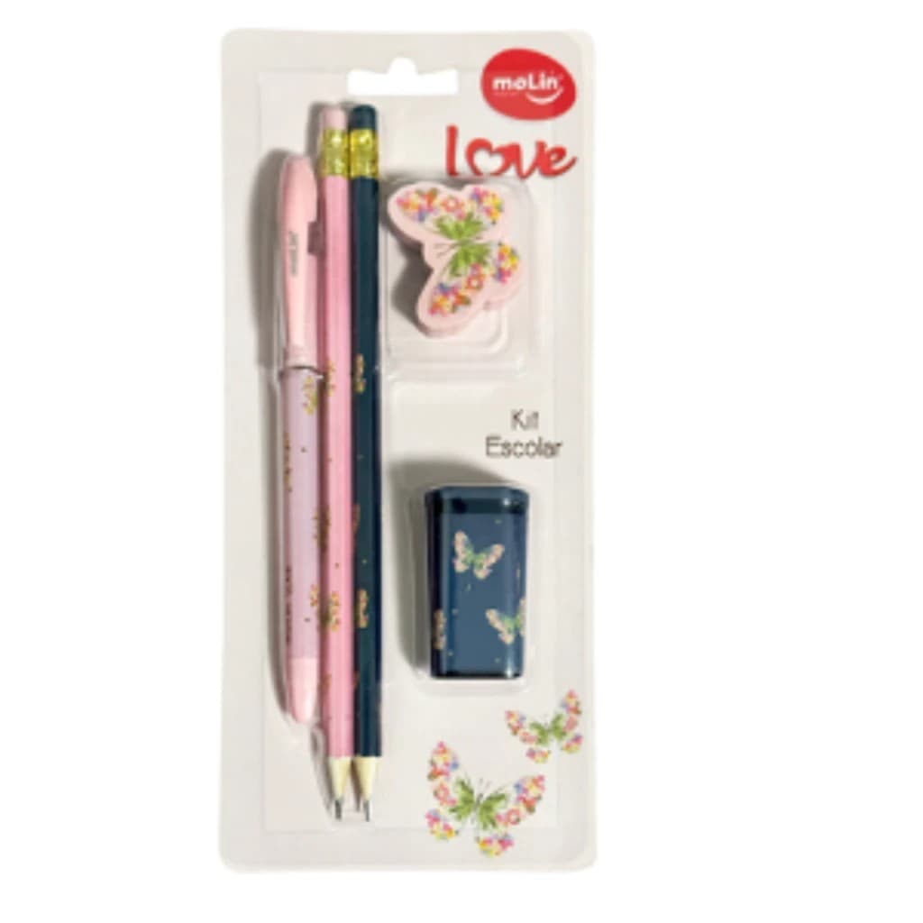 Kit escolar 5 peças Molin - Borboletas