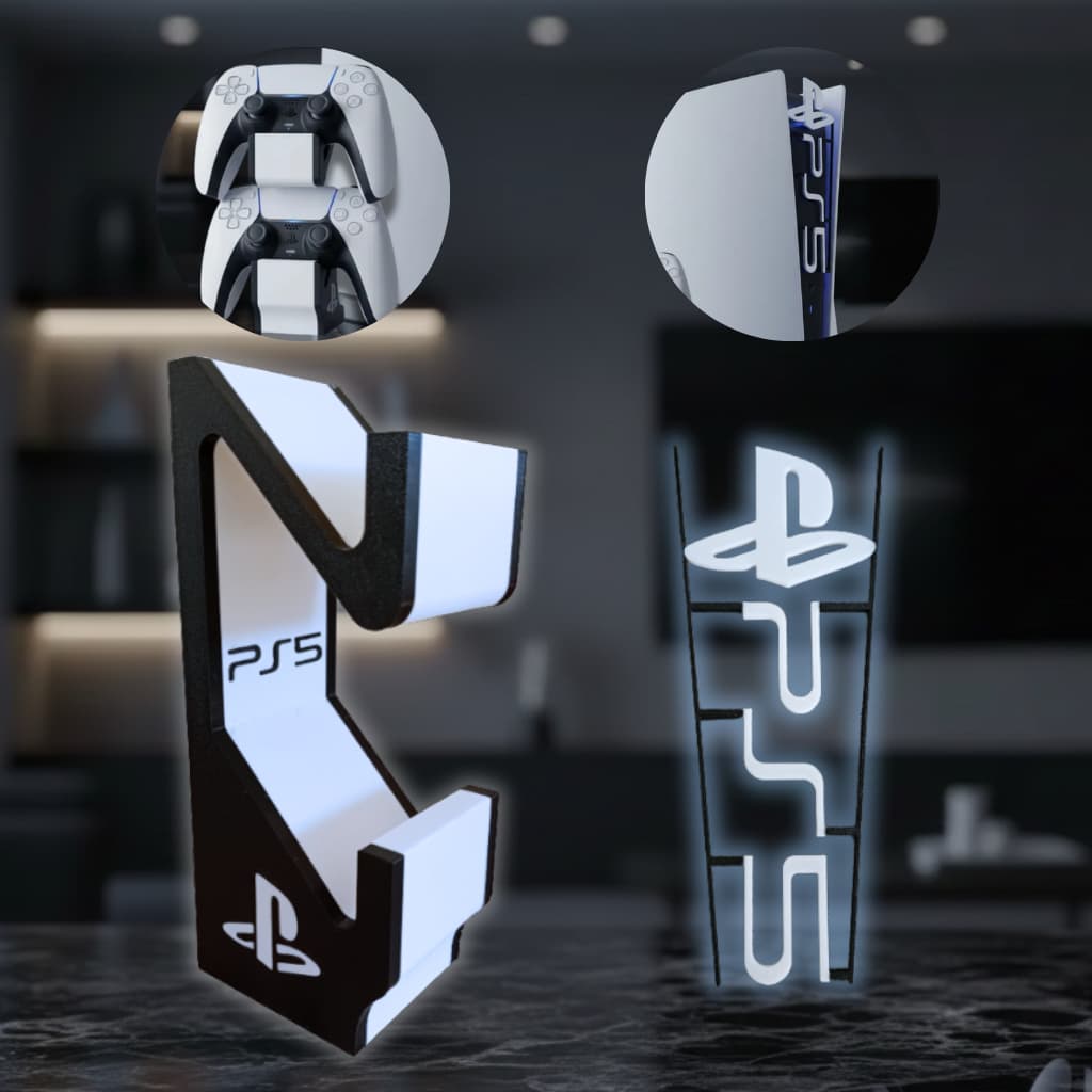 Suporte Gamer de Luxo para Controle PS5 e Placa com Logo Exclusivo  Decorativo  PS5