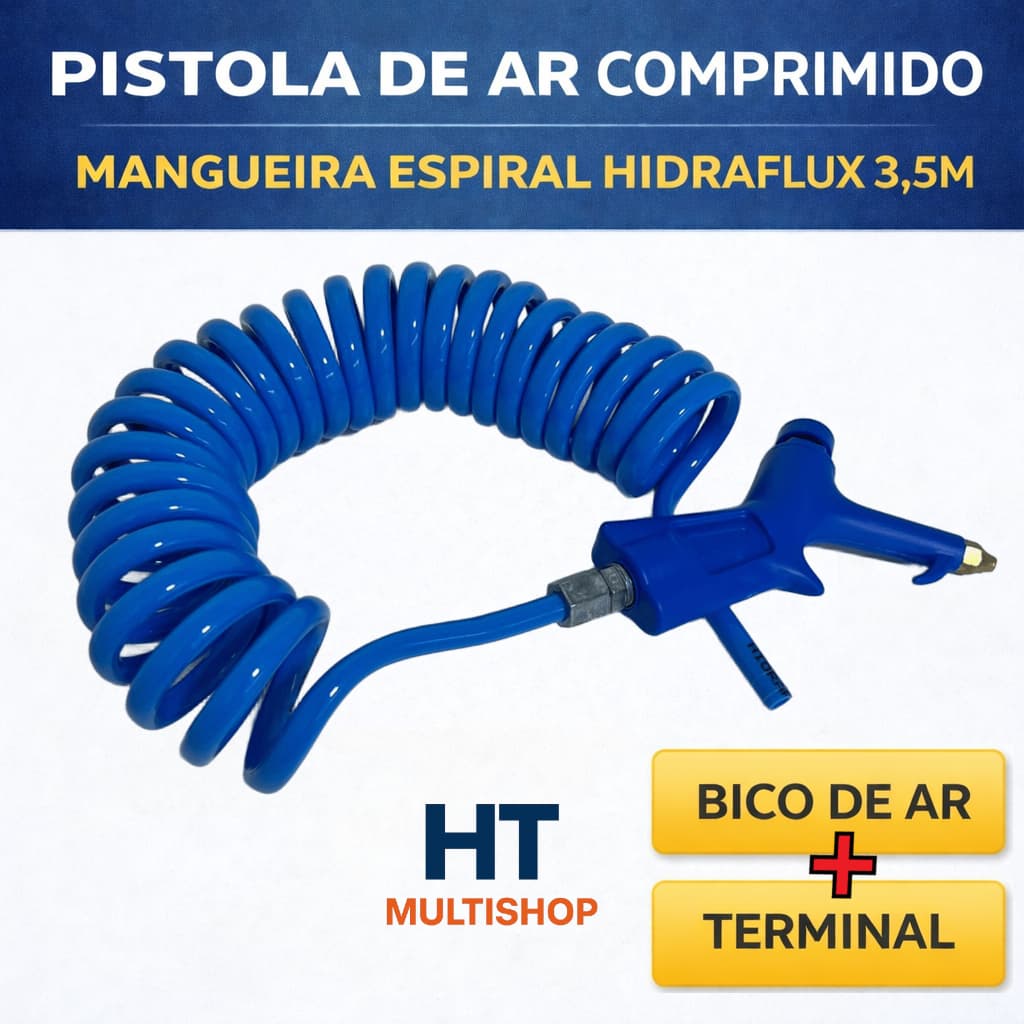 Bico de Ar HIDRAFLUX com Mangueira Espiral 3,5m para Limpeza de Caminhão