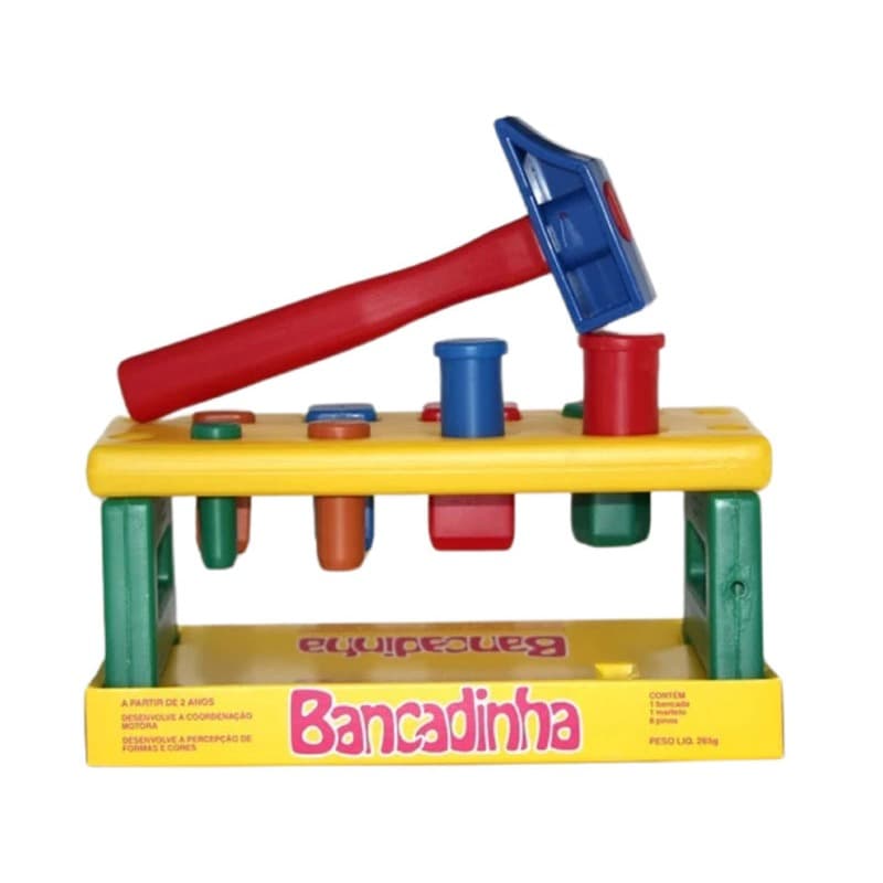 Brinquedo Bancadinha com Martelo e Pinos Geométricos Educativo, Criativo e Interativo para Crianças