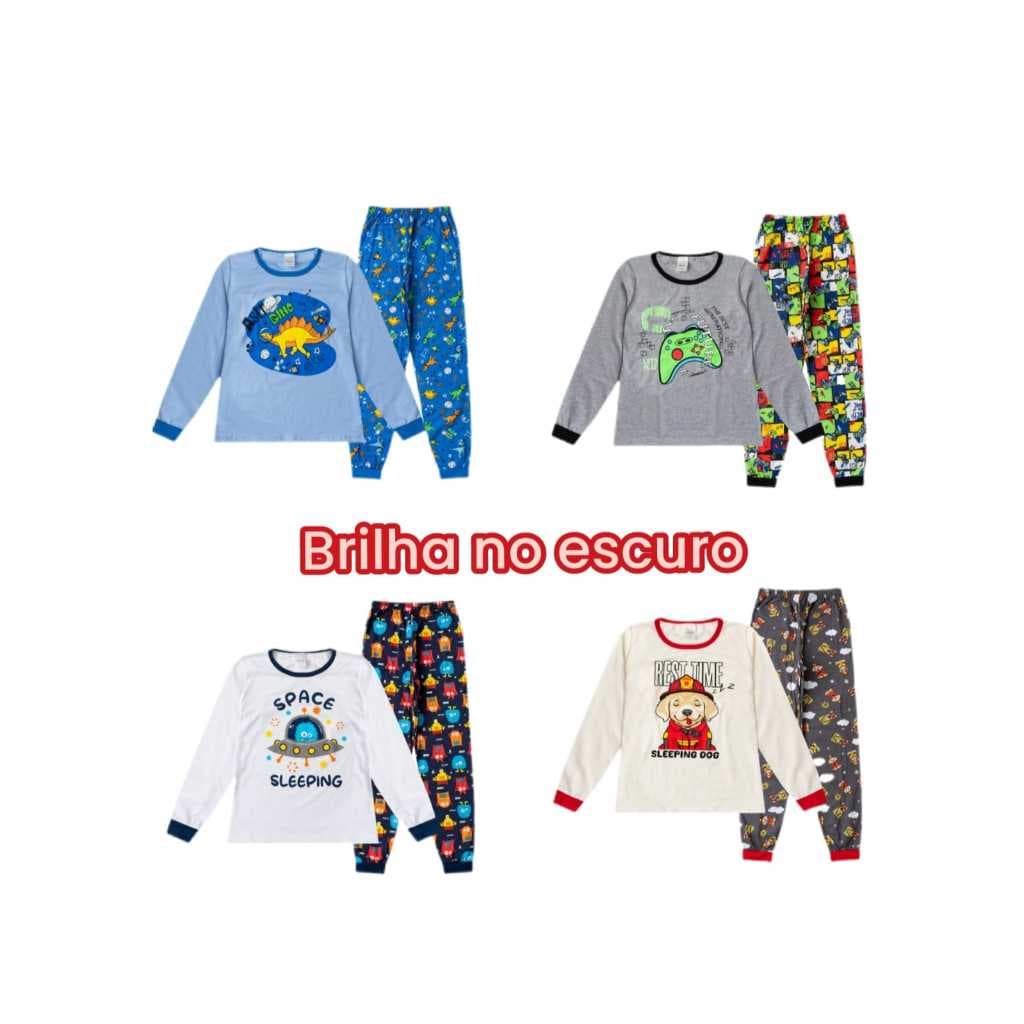Kit 4 Pijamas Infantil/Juvenil Masculino Estampado – Tamanhos 1 ao 16