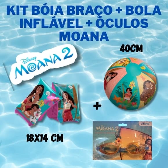 Kit Boia De Braço + Bola Inflável + Óculos Natação Criança Piscina Diversão Lazer MOANA Ítens Piscina