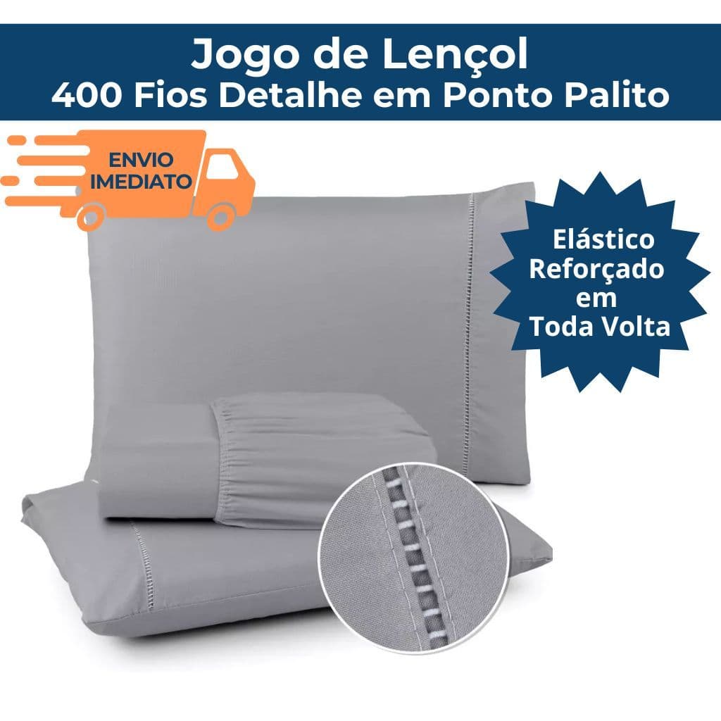 Jogo de Lençol 400 Fios Micropercal Com Fronha em Ponto Palito e Elástico por Toda a Volta do Lençol