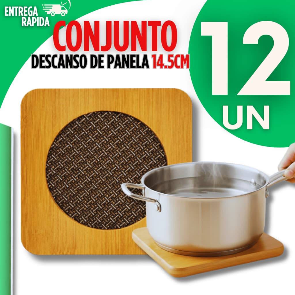 12  Descanso de Panela Bambu Casa Cozinha Jantar Premium Prático, Protege a Mesa Quente quadrado