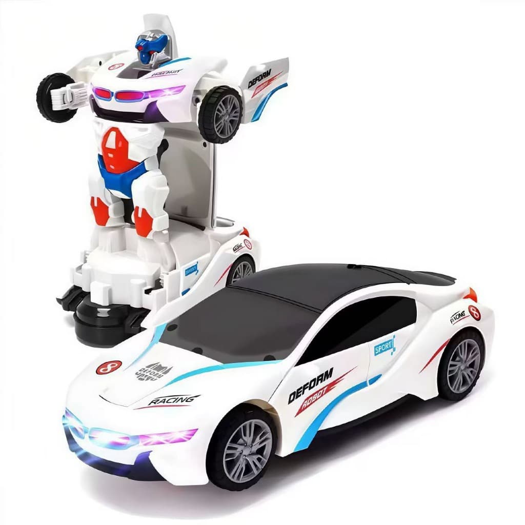 Brinquedo Carrinho Robô Transformers Com Som e Luz Bate e Volta infantil Anda Transforma gira Com Música crianca