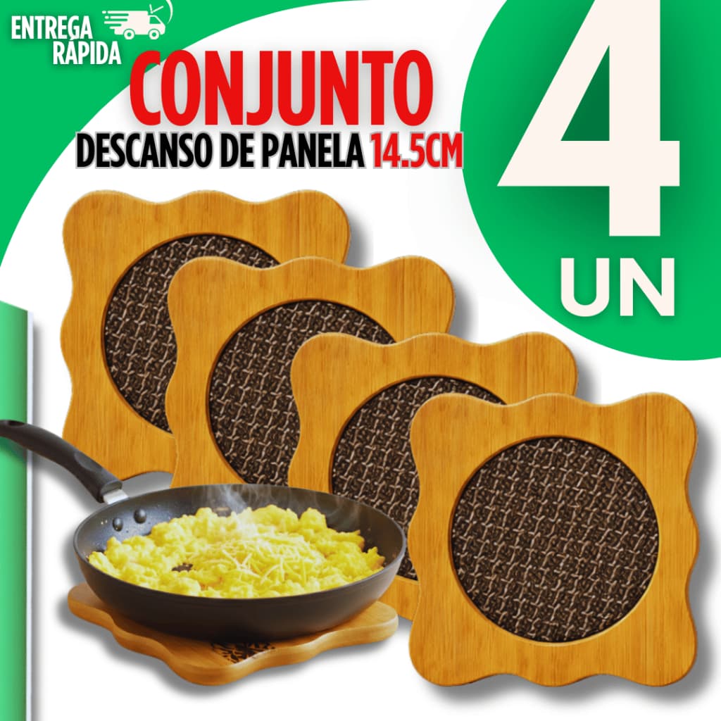 Jogo 04 Descanso de Panela Bambu Casa Cozinha Jantar Premium Prático Protege a Mesa Quente Utilidade