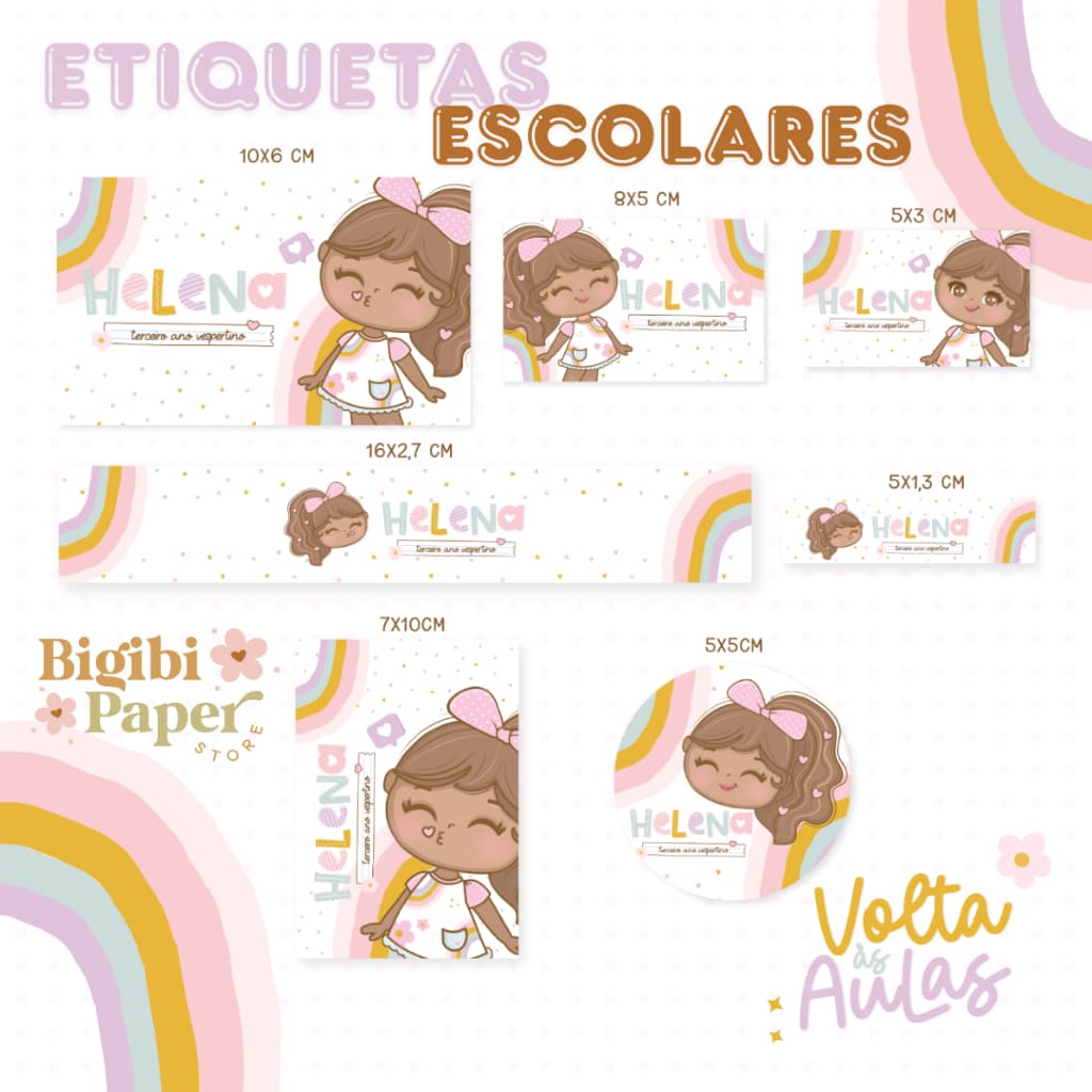 Kit Etiquetas Escolares Tema Bonequinha - Material Escolar - Etiqueta Escolar - Papelaria Criativa