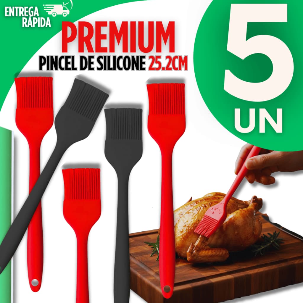 Conjunto 05 Pincel de Silicone Culinário Premium Multiuso Utilidades Casa Cozinha Resiste Qualidade