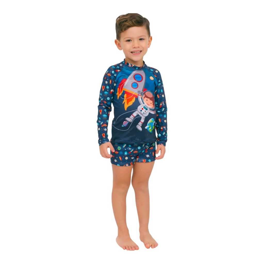 Roupa de Banho Astronauta Foguete com Proteção UV50.