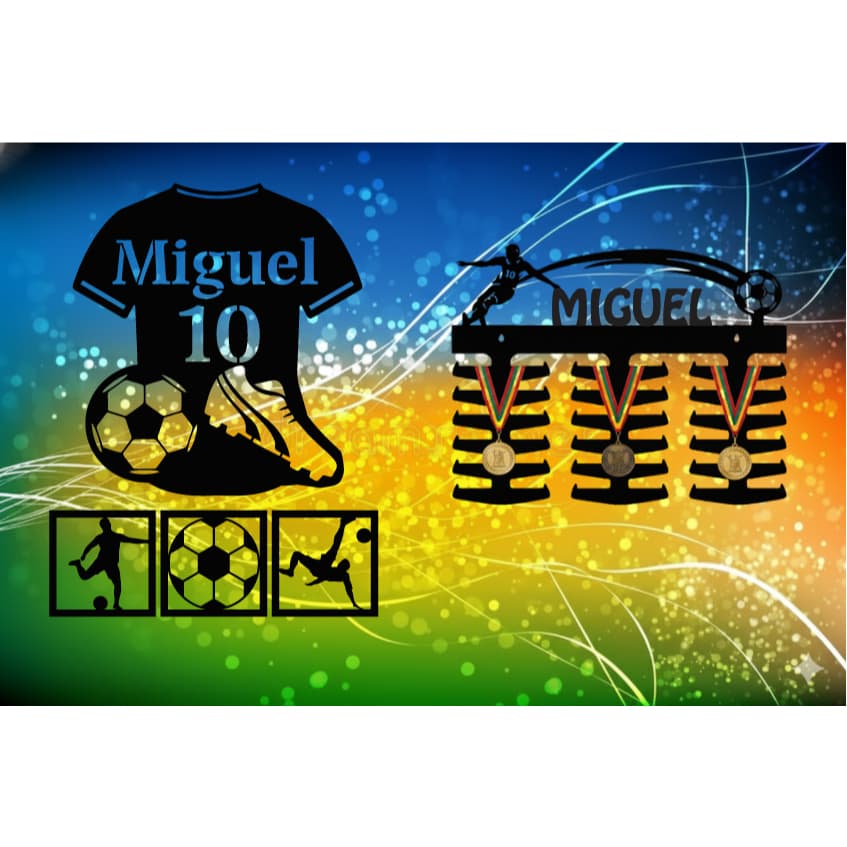 Porta Medalhas Personalizado + Quadros Camisa de Futebol com Nome em MDF 3mm Decorativo Dia das Crianças