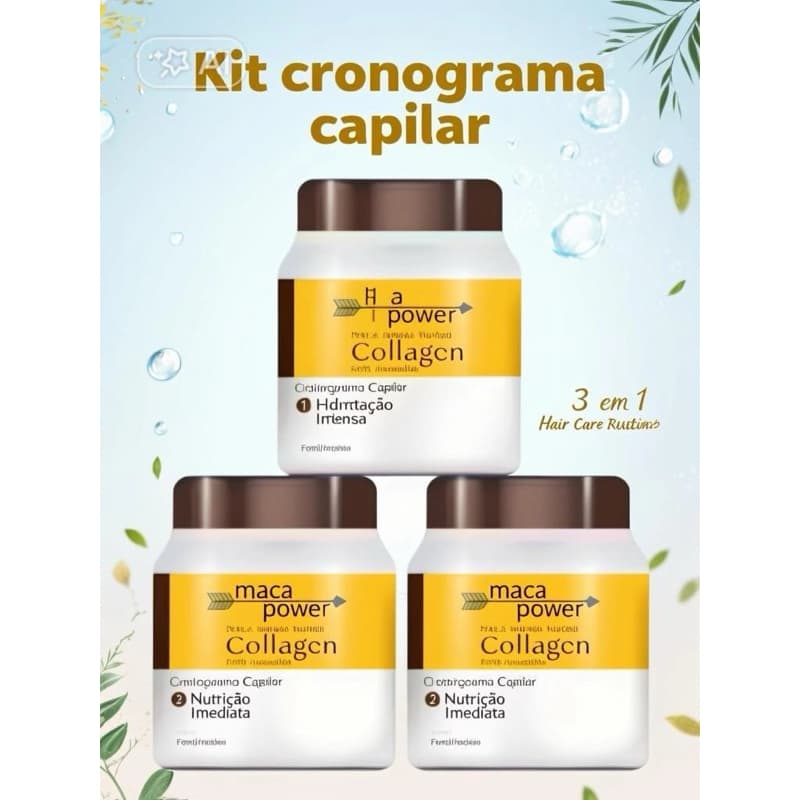 Kit Cronograma Capilar Completo Maca Power – Hidratação, Nutrição e Reconstrução