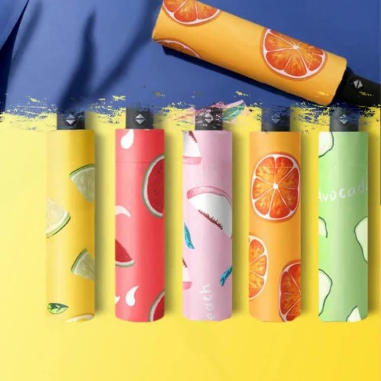 Dual-Purpose Manual Folding Fruit-Impresso Preto Protetor Solar De Borracha Guarda-chuva 8K Costelas Design Clássico par