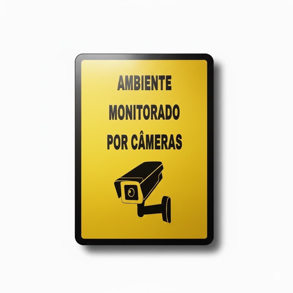 Placa Aviso Monitoramento Por Cameras Decoração 20x30 Facil Instalação
