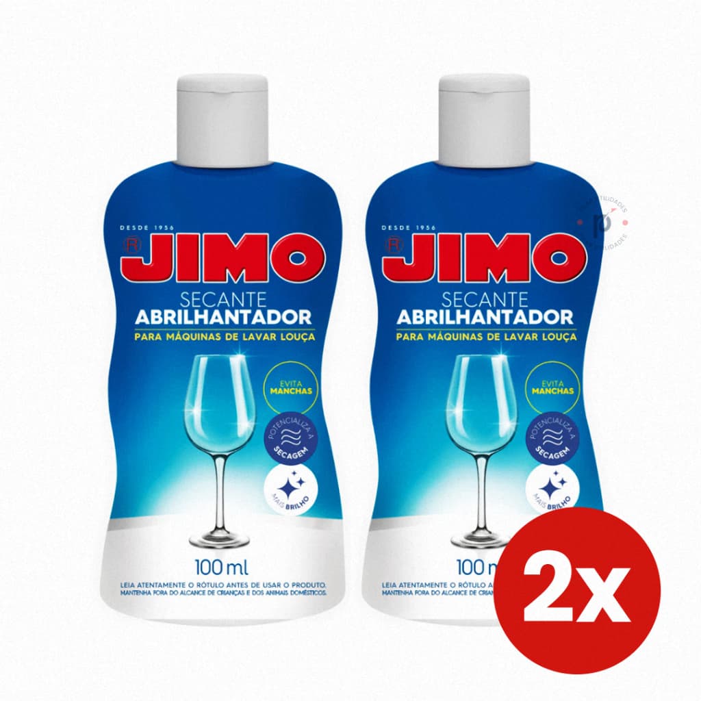 Kit 2 Secante Abrilhantador Jimo 100ml para Máquina de Lavar Louça Secagem Rápida e Brilhando