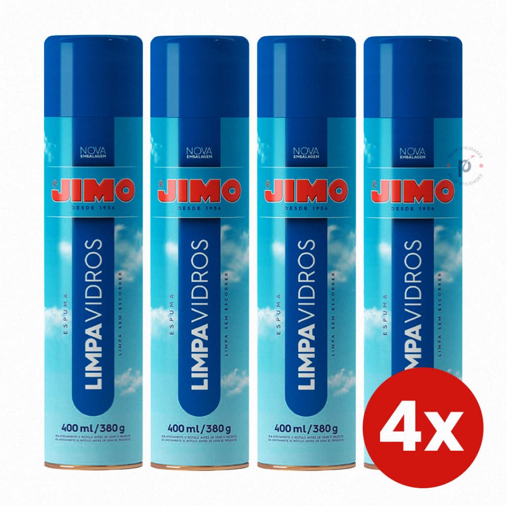 Kit 4 Limpa Vidros Jimo Aerossol 400ml Limpeza Profissional Multiuso Acrílico Box Espelho Cristal
