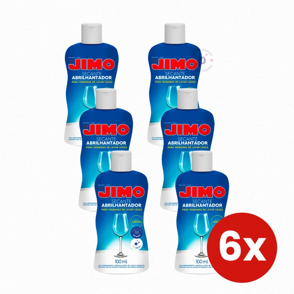 Kit 6 Secante Abrilhantador Jimo 100ml para Máquina de Lavar Louça Secagem Rápida e Brilhando
