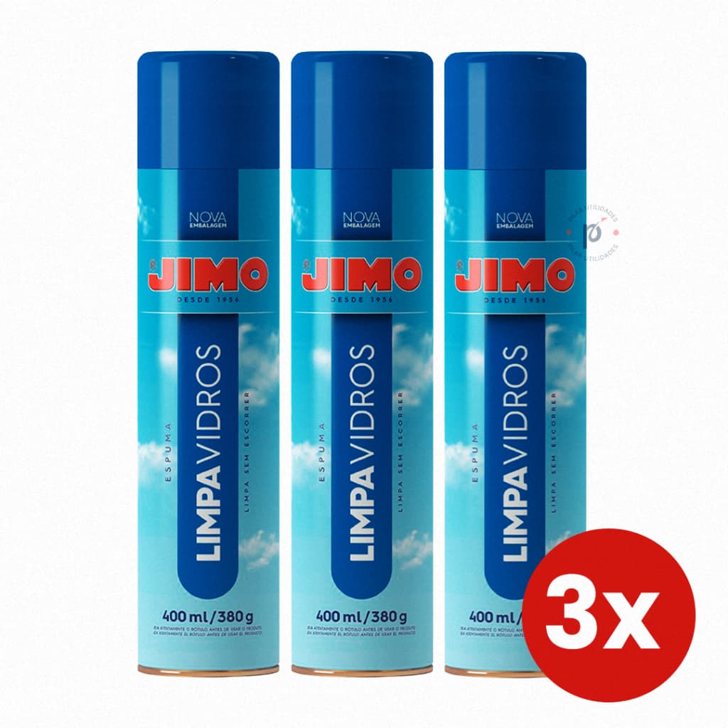 Kit 3 Limpa Vidros Jimo Aerossol 400ml Limpeza Profissional Multiuso Acrílico Box Espelho Cristal