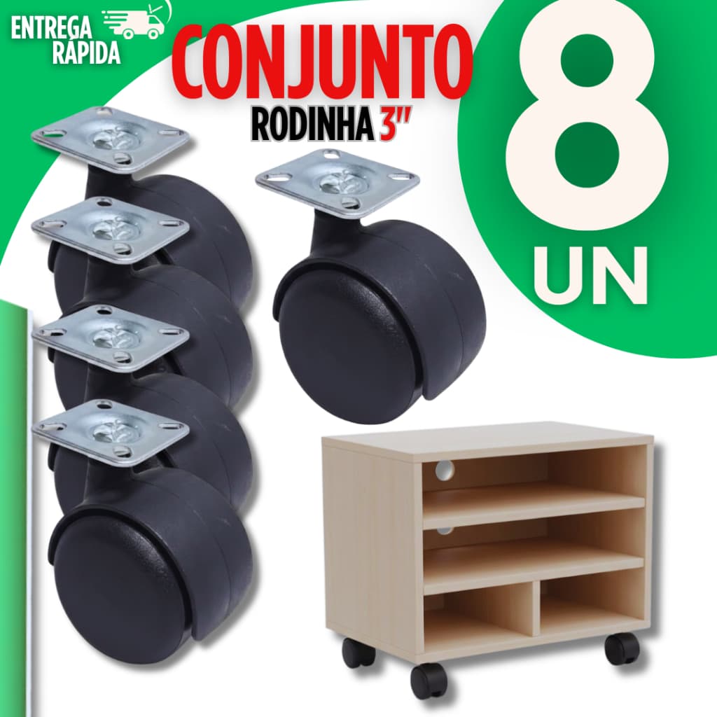 Kit 08 rodinhas 3cm Com Base metal giratória para moveis vasos Cadeira Mesa Multiuso Premium 30mm