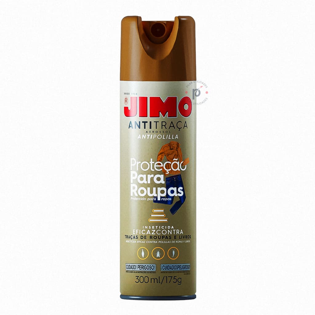 Jimo Aerossol AntiTraça 300ml Repele e Elimina as Traças Armário Roupas Closets Tecidos gavetas