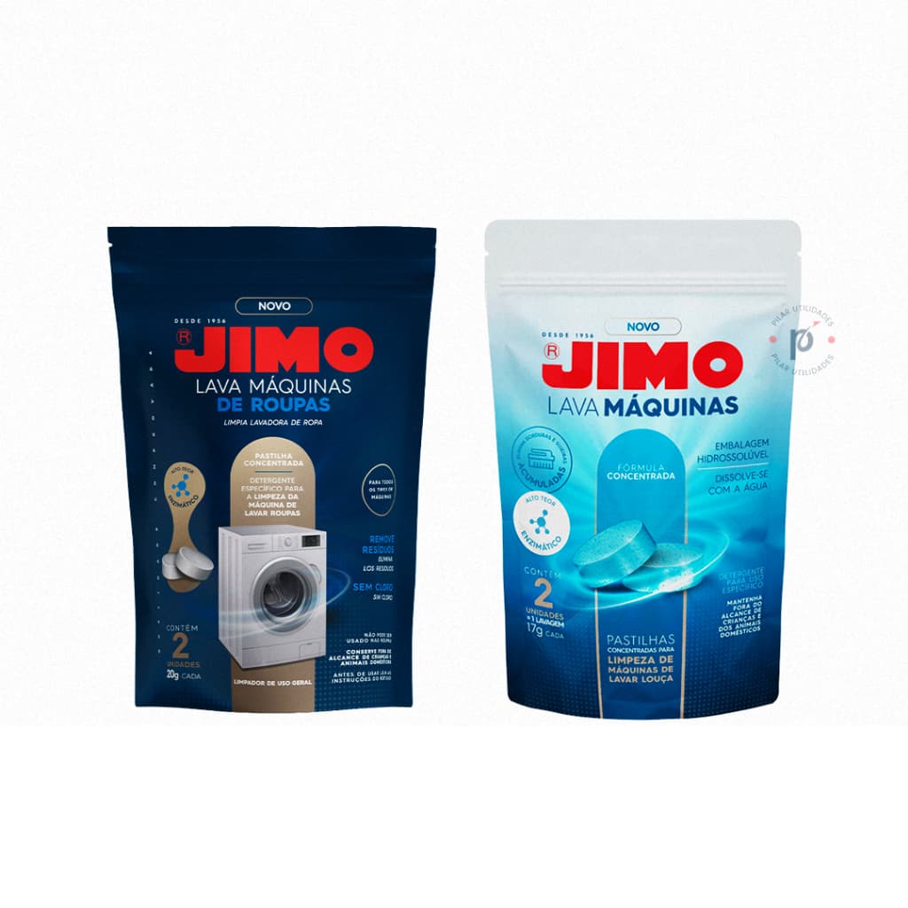 Jimo Pastilhas Lava Máquina De Louça 2x17g + Lava Máquina De Roupa 2x20g Removedor De Resíduos