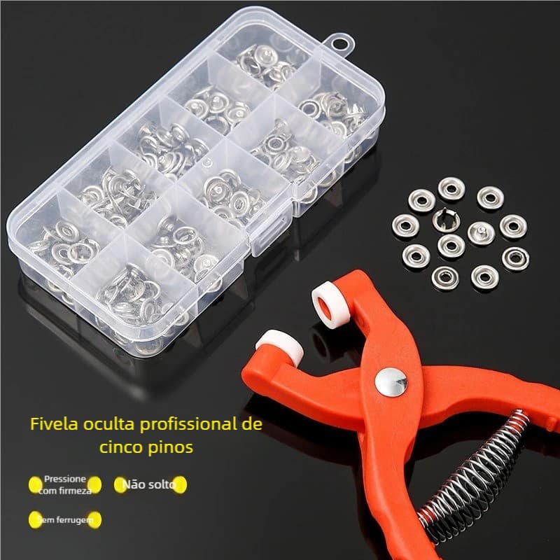 50 Conjuntos de Botões de Pressão de Metal de Cinco Garras Botões Fixadores para Roupas Alicate de Pressão para Costura