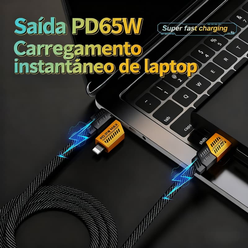 Cabo 4 em 1 Carregamento Rápido TURBO 65W/27W - Cabeça de Metal, Nylon 1 metro