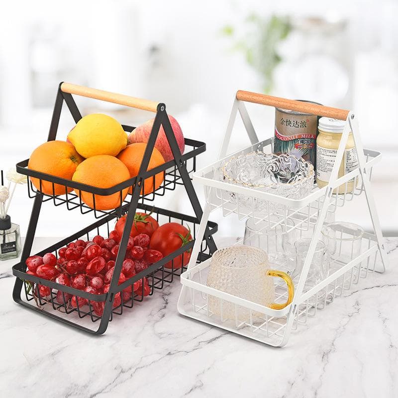Bancada Cozinha Fruit Storage Rack 2 Tier Fruit Basket Bowl Armazenamento Com Banana Hanger Detachable Fruit Holder