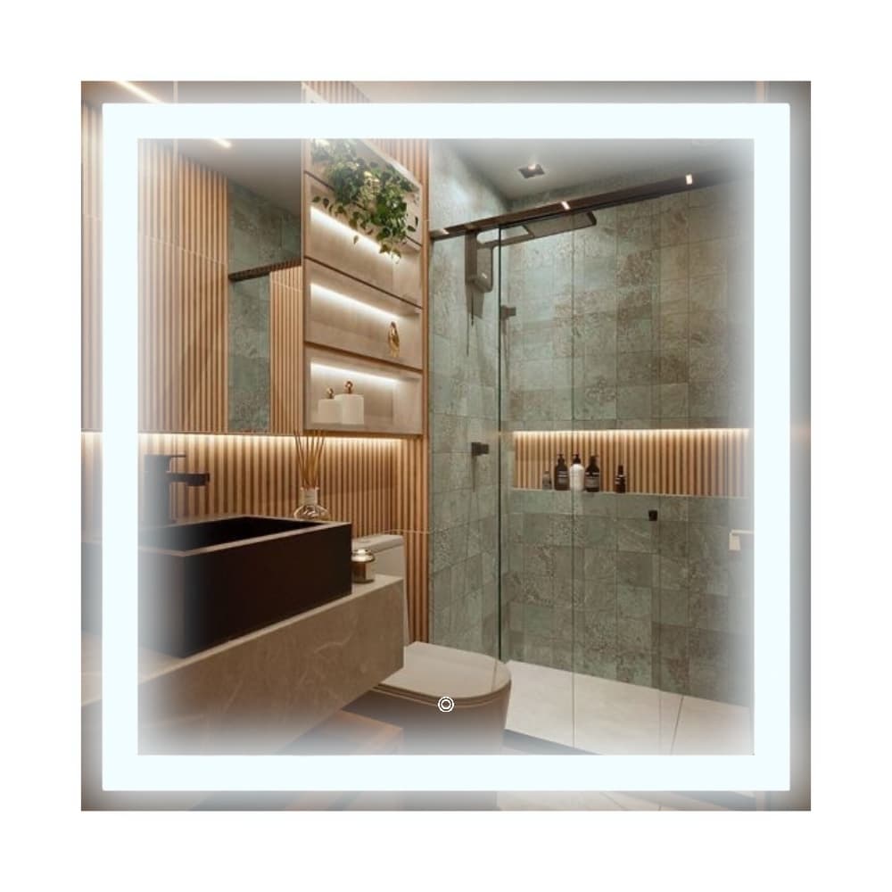 Espelho Quadrado Decorativo Varios tamanhos Jateado Iluminado Com Led 3 tons Com Botao Touch