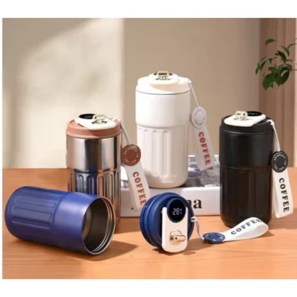 COPO TERMICO CAFÉ INOX PORTATIL COM LED TEMPERATURA 420ML