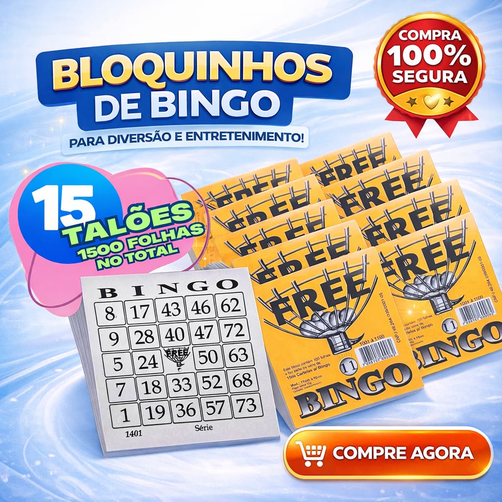 15 Blocos Talão Cartela De Bingo Jogo Recreativo 10x11cm 500 Folhas Total Quermesse Festa Junina