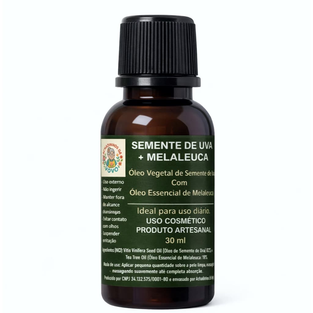 🟢 SEMENTE DE UVA + MELALEUCA Óleo Corporal Semente de Uva com Melaleuca 30ml | Óleo Vegetal | Uso Cosmético