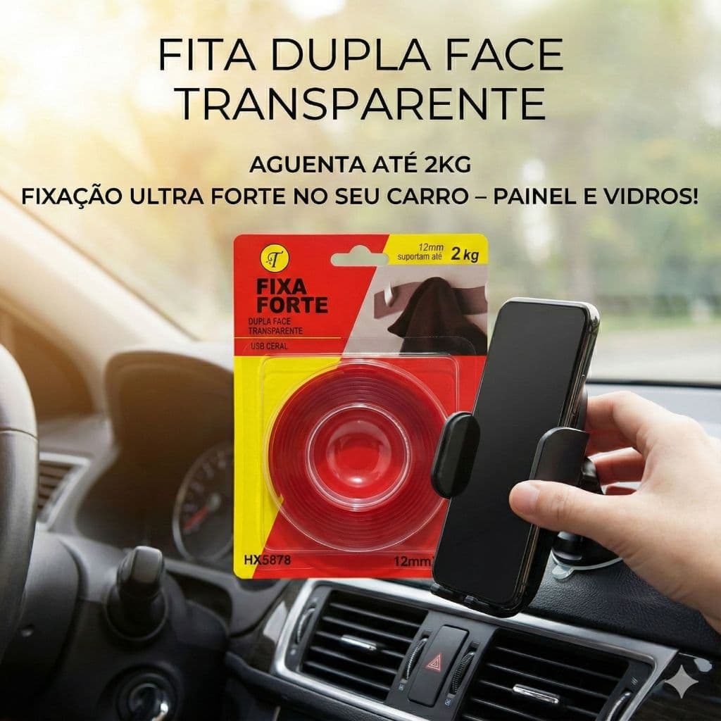 Fita Adesiva Dupla Face Forte 12mm – Fixa até 2kg, Ideal para Quadros, Placas, Cabos e Decoração