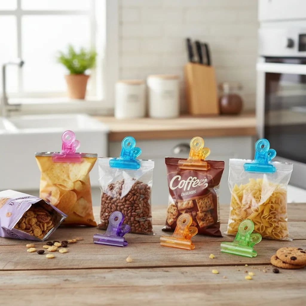 Kit Com 6 Prendedores Plásticos Fecha Embalagens De Cozinha