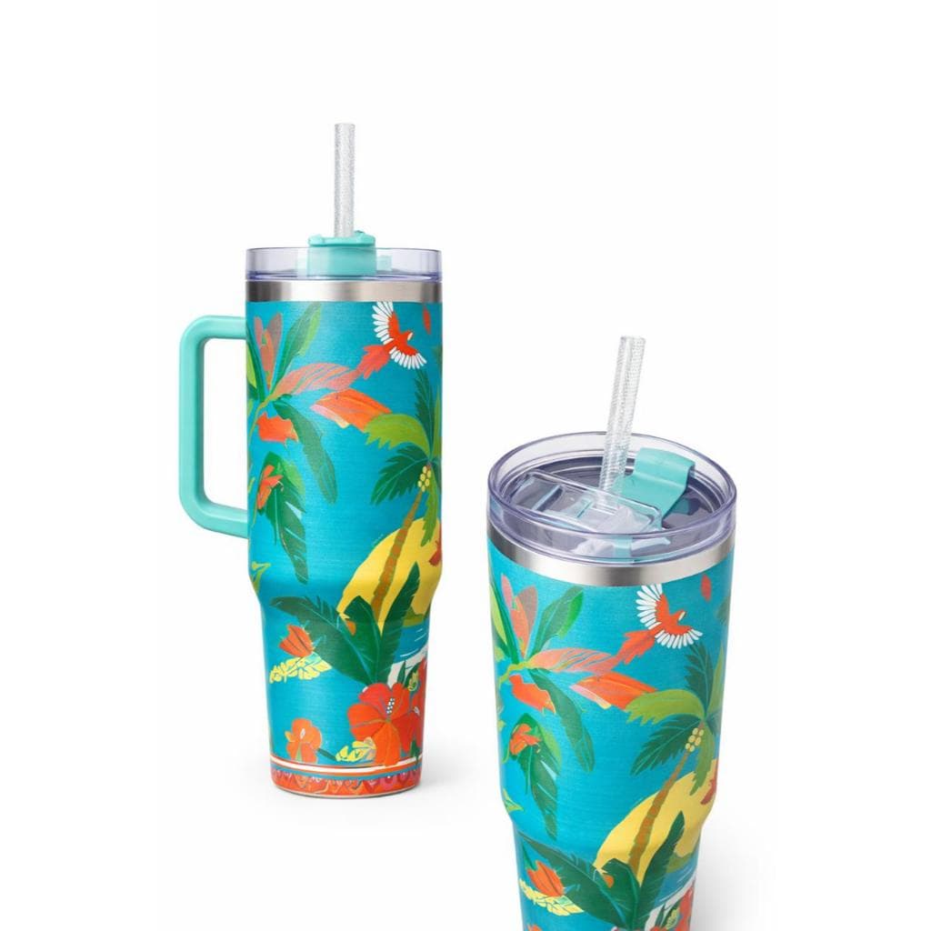 Garrafa Térmica– Estampa Tropical com Canudo e Alça