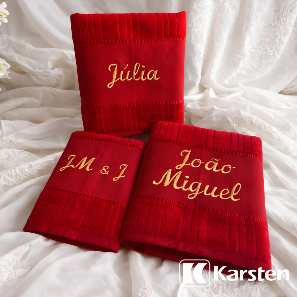 Duas Toalhas Banho e Uma toalha Rosto Karsten + Bordado Personalizado Nome Na Toalha Banho e Rosto