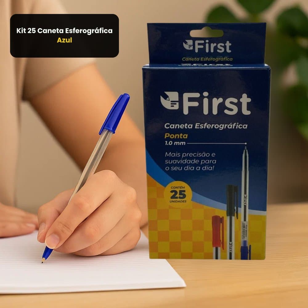 Kit Com 25 Caneta Esferográfica Azul 1.0mm Escrita Suave Escolar Escritório