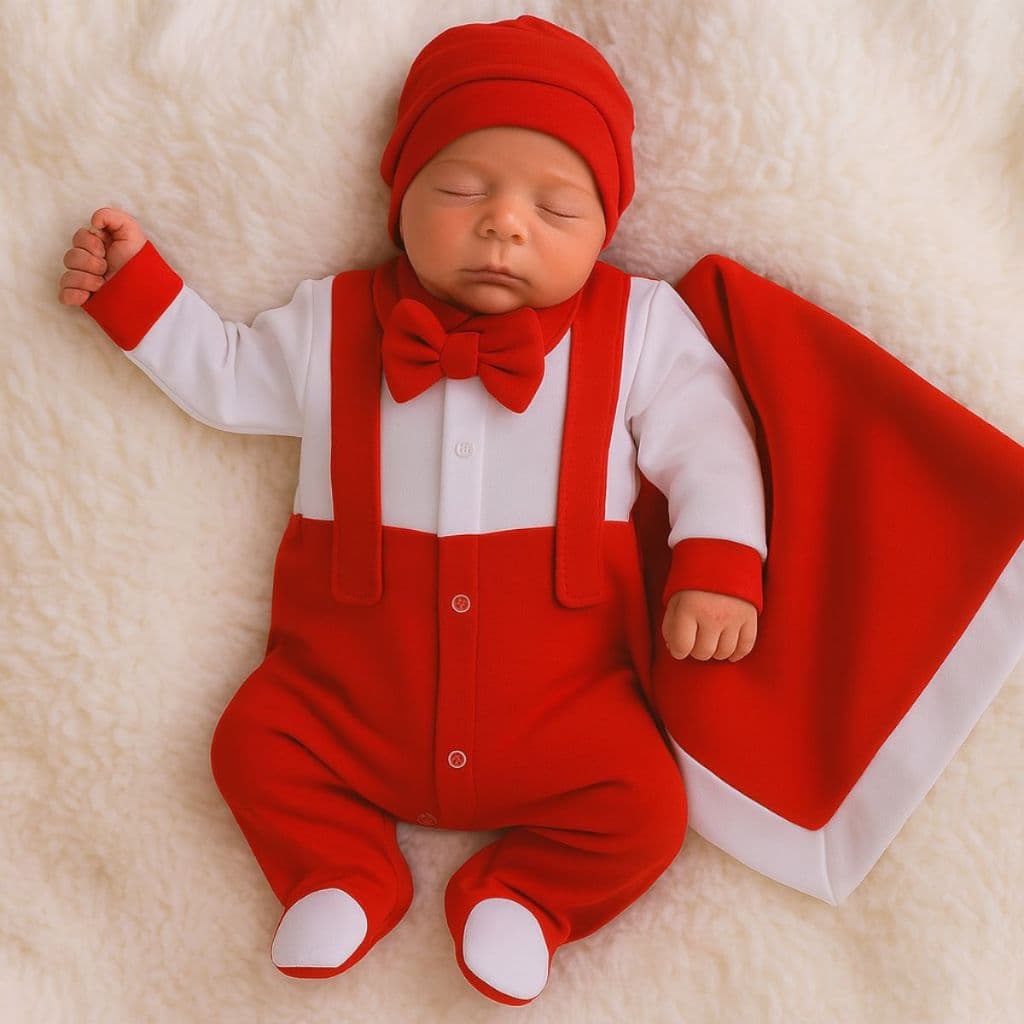 Kit Maternidade Menino Heitor Vermelho 5 Peças- Saída Maternidade Luxo Completa Masculino