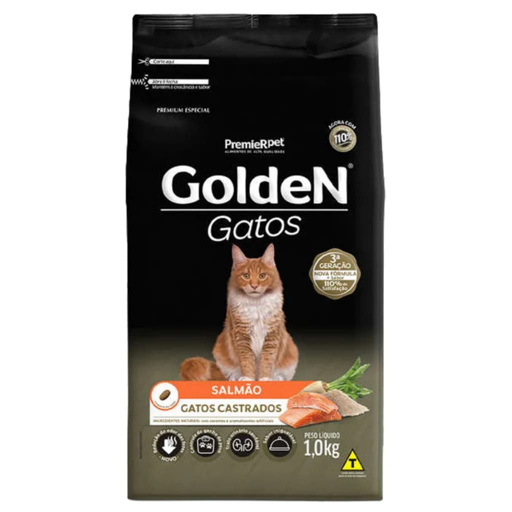 Ração para Gatos Golden Gatos Salmão Castrados 1 kg