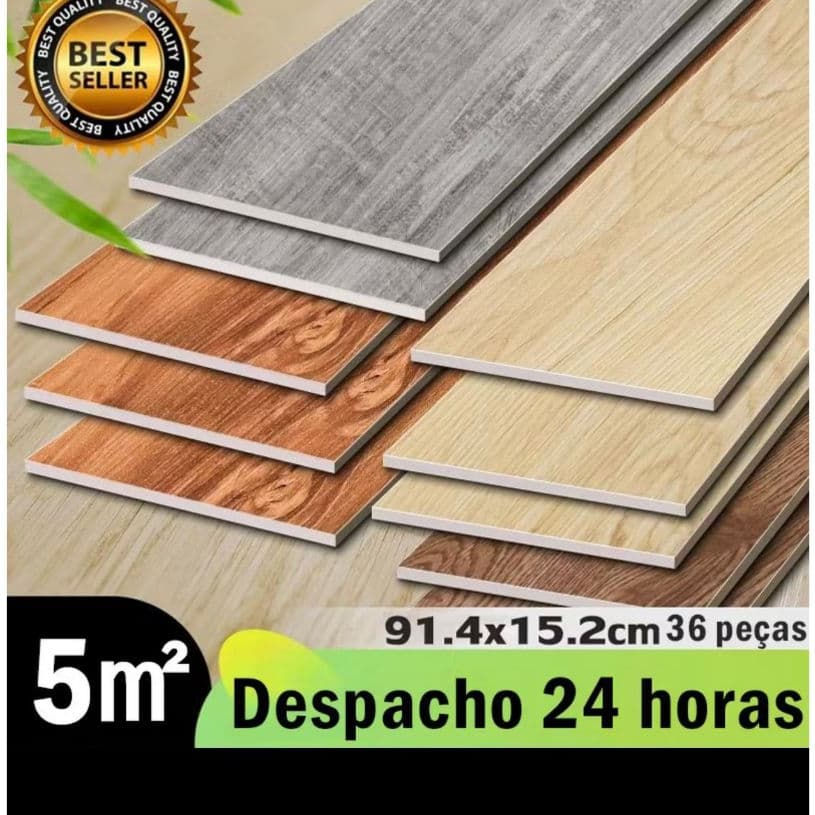 Piso Vinílico 5㎡Autocolante Adesivo Madeira Régua Lavável 91cm x 15cm