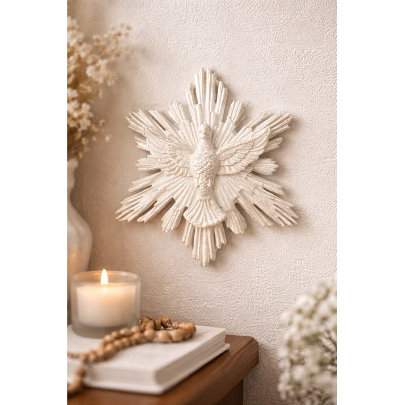 Divino Espirito Santo Decoração Lembrança Aplique Batizado Branco E Pérola 15x15 cm