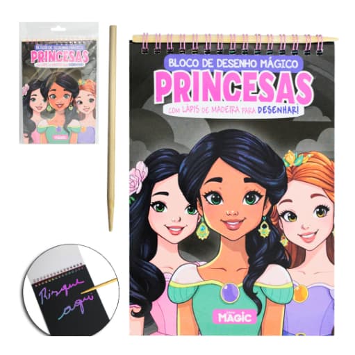 Caderneta Mágica de Princesas A5 – Espiral | 8 Folhas Coloridas