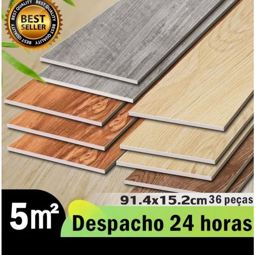 5㎡ Adesivo de Piso Madeira Moderno Antiderrapante Lavável 91,4x15,2cm vinílico