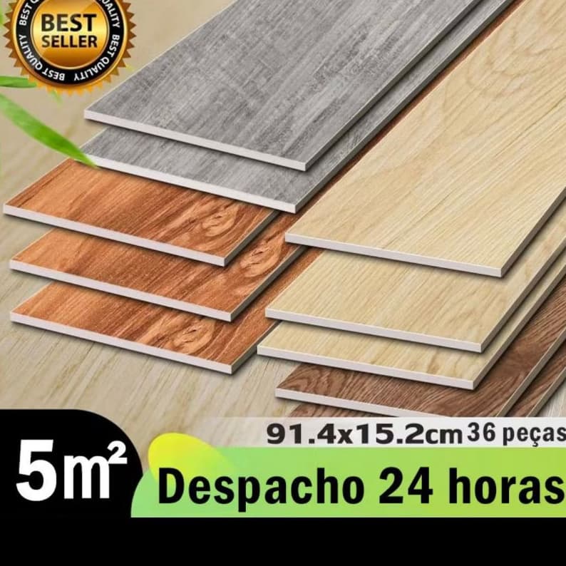 5㎡ Adesivo de Piso 36 Peças Madeira Moderno Antiderrapante Lavável 91,4x15,2cm vinílico